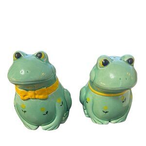 Vintage OTAGIRI Porcelain Green Frog Couple Salt and Pepper Shakers 3.5"  JAPAN